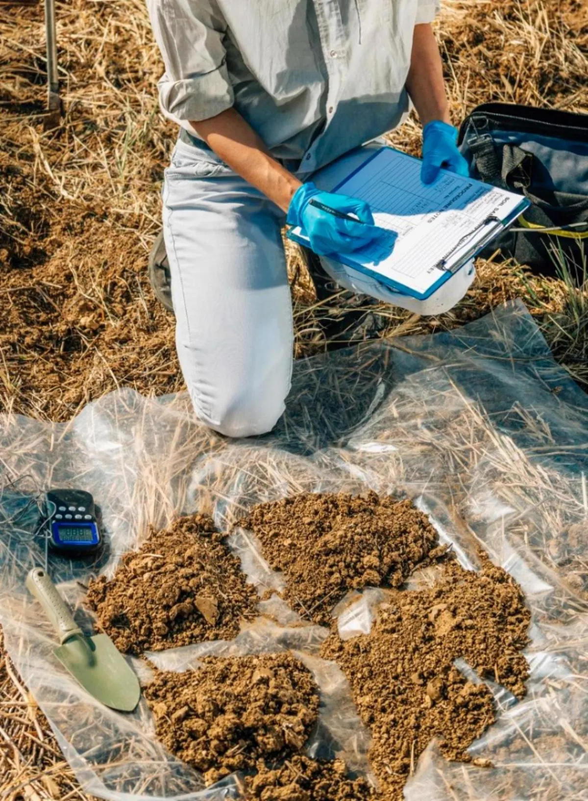Scientist testing soil samples in the field