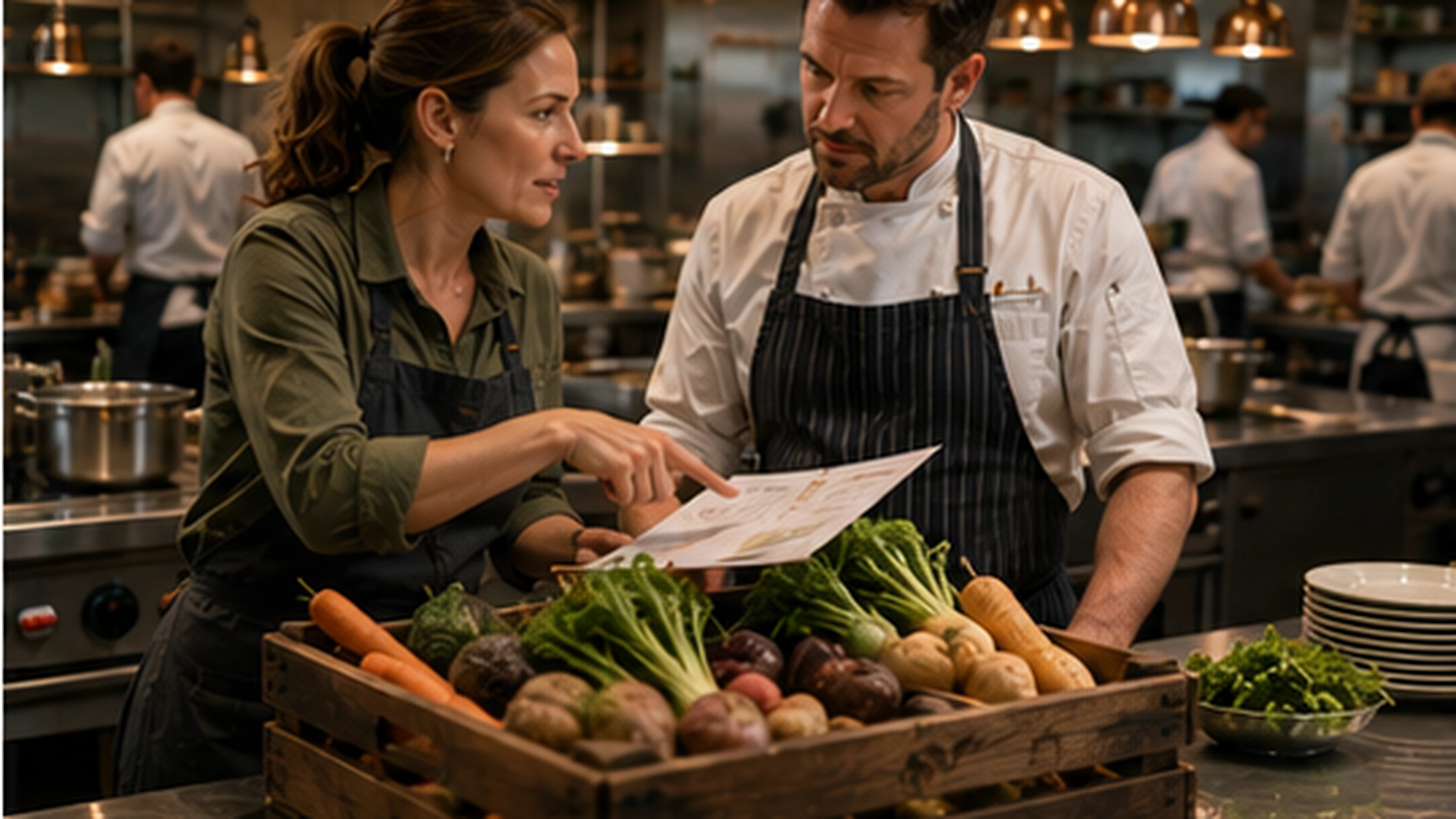 The Verdant Table — advisor and chef over a crate of seasonal vegetables