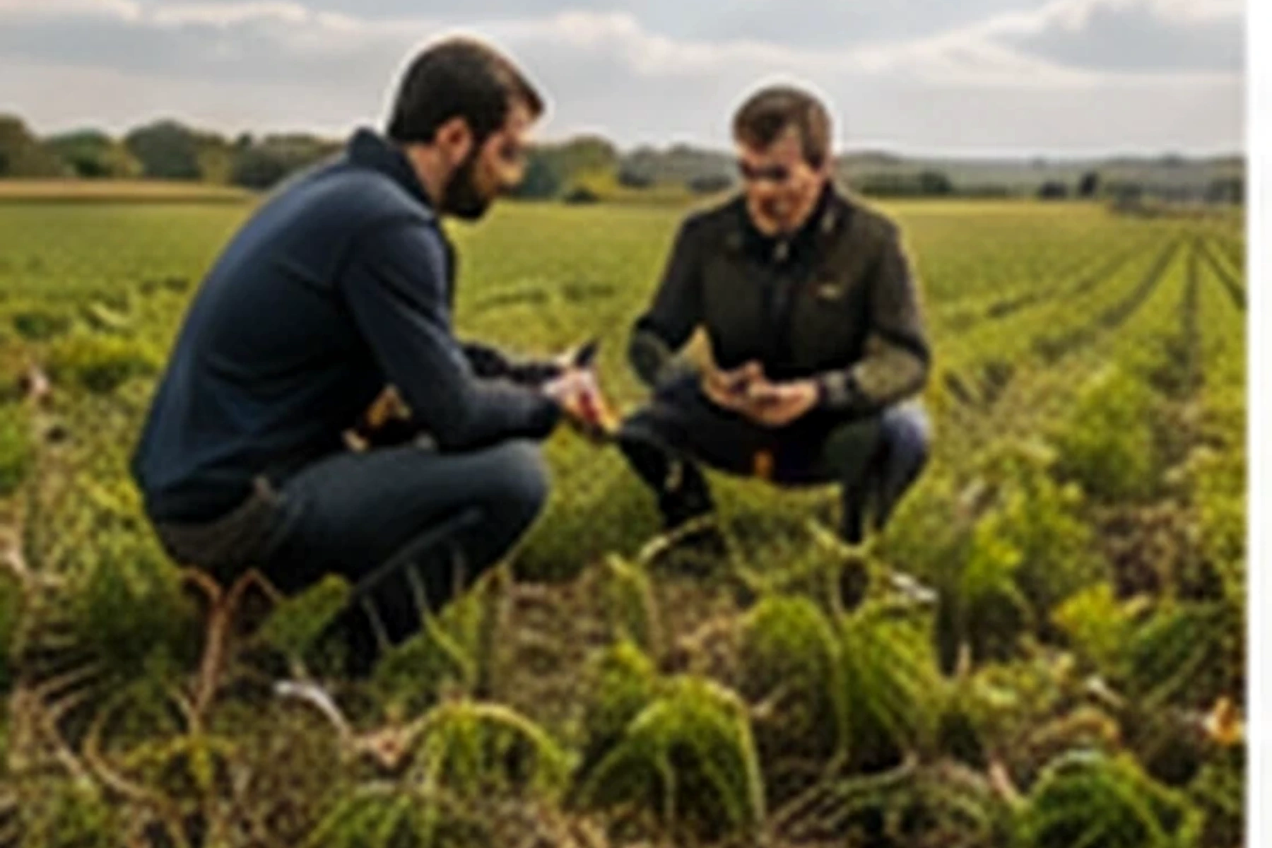 A group leader reviewing crop decisions with an adviser in the field